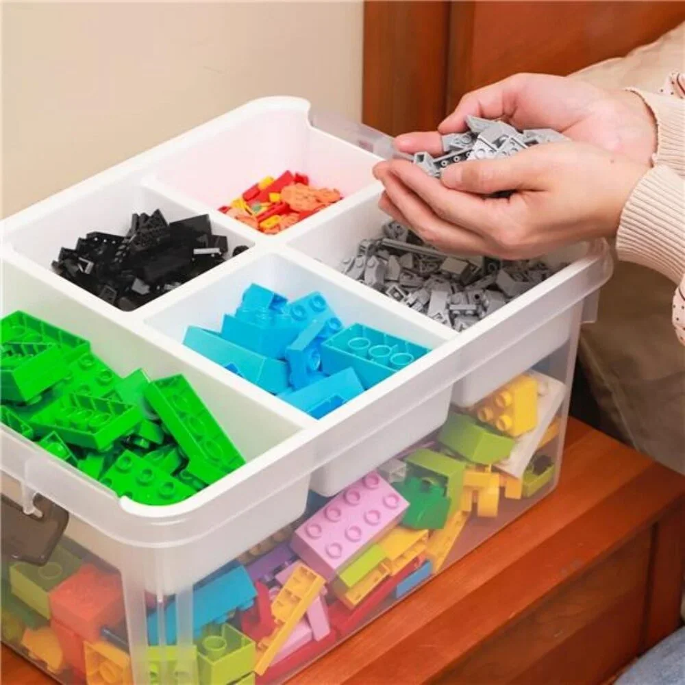 Large Plastic Storage Box with Removable Tray Organizer for Crafts Sewing Tools